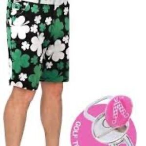 New Royal and Awesome Mens 42 Golf Shorts Paddy Par Green Irish Clover Shamrock